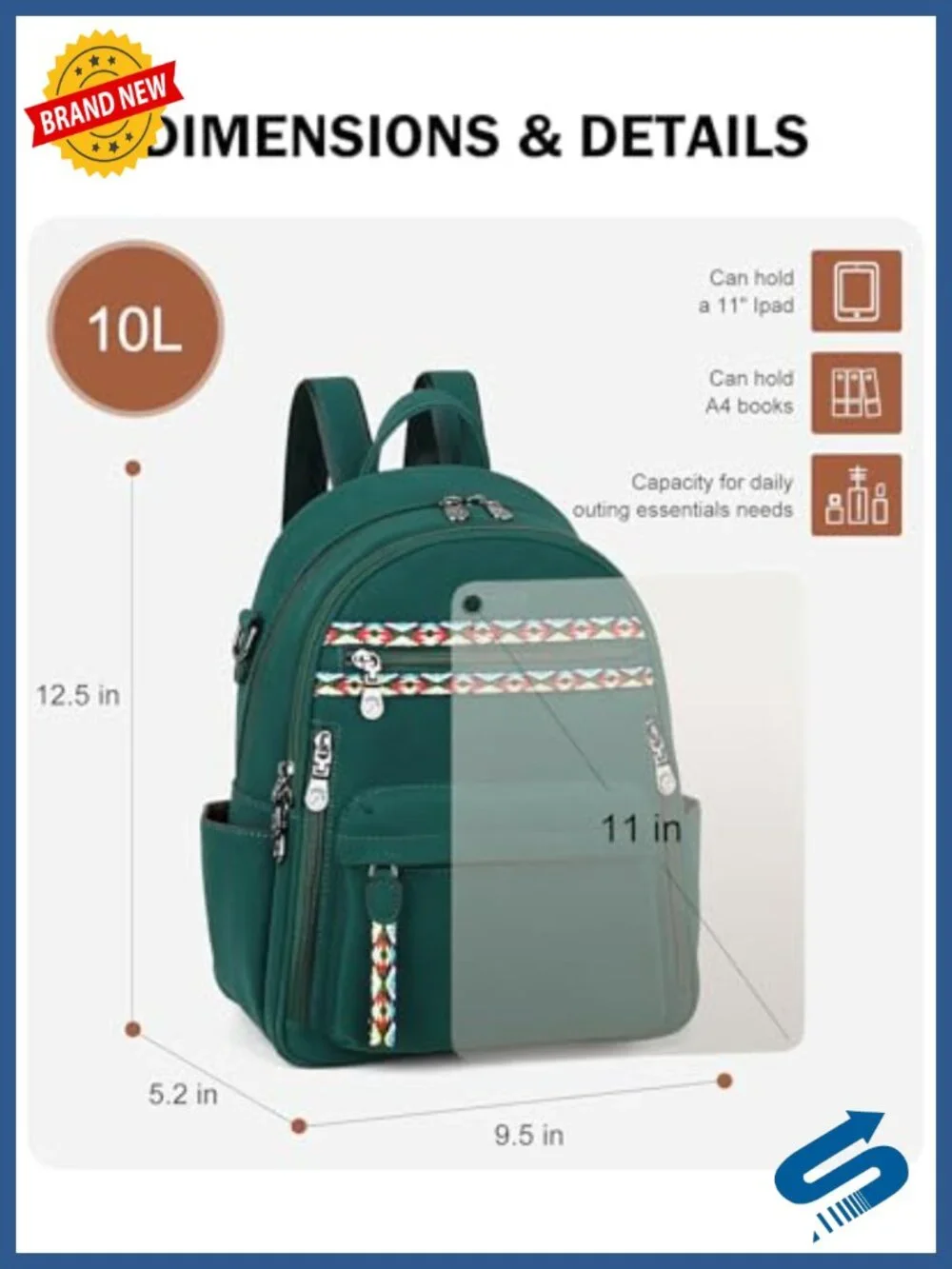 Small Backpack Purse with iPad Pocket, Waterproof Vegan Leather, Adjustable